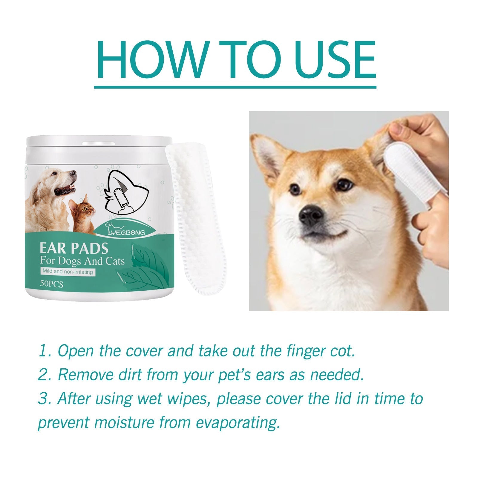 HKM-5251517 Ear Cleaning Finger Stall for Pet Care - 50 Cotton Cloth Tips for Dogs and Cats
