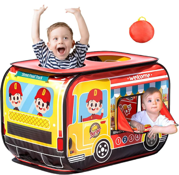 HKM-525203 Food Truck Play Tent for Kids - Inflatable Polyester Playset with Burger Mat for Ages 2-13