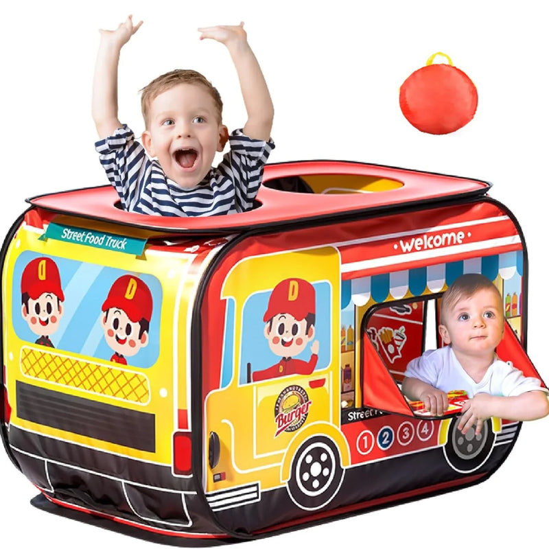 HKM-525203 Food Truck Play Tent for Kids - Inflatable Polyester Playset with Burger Mat for Ages 2-13