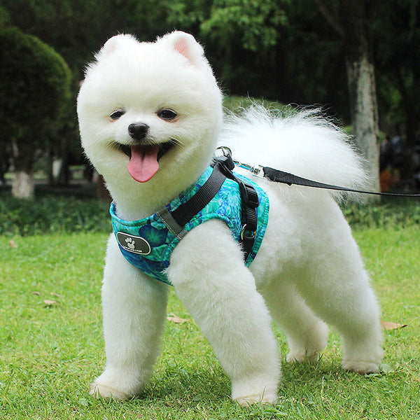 HKM-5252925 Pure Cotton Dog Vest Chest Strap in Blue, Green, and Yellow Ocean Colors