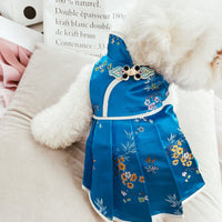 HKM-5254205 Red and Blue Cheongsam Style Pet Clothes for Dogs - Traditional Chinese Design