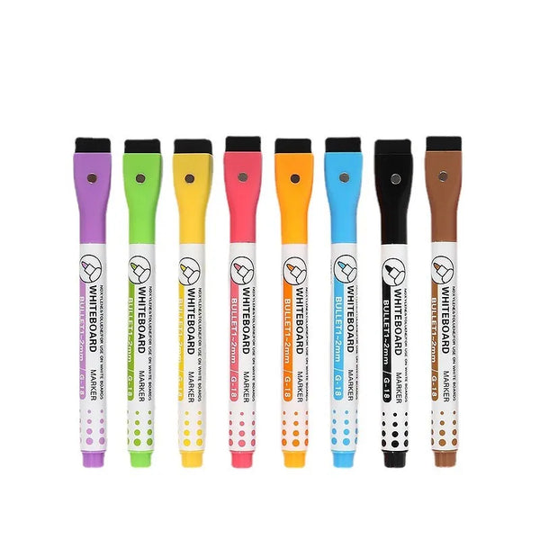HKM-525523 Magnetic Whiteboard Markers with Eraser - 8 Durable Water-Based Dry Erase Pens for Office and School