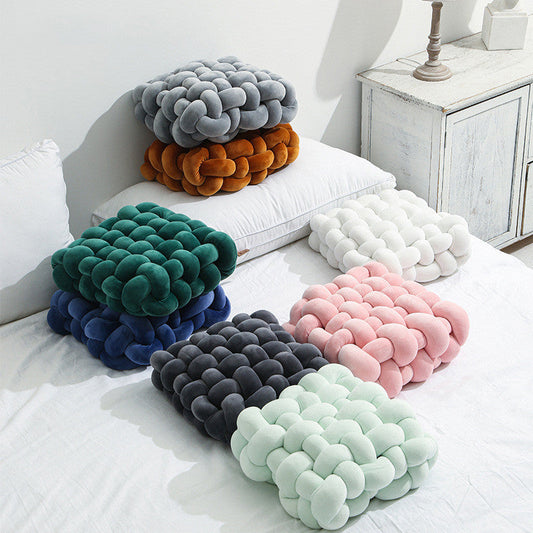 HKM-525523 Woven Square Plush Cushion in Multiple Colors - Soft and Comfortable Home Decor