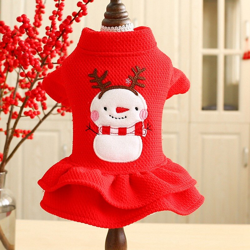 HKM-5257789 Red Christmas Princess Skirt for Dogs - Cotton Winter Apparel, Sizes XS to XL