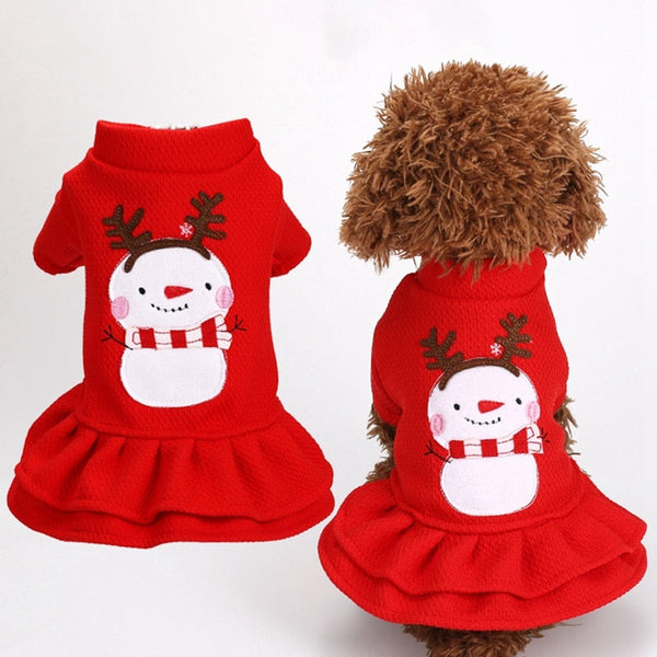 HKM-5257789 Red Christmas Princess Skirt for Dogs - Cotton Winter Apparel, Sizes XS to XL
