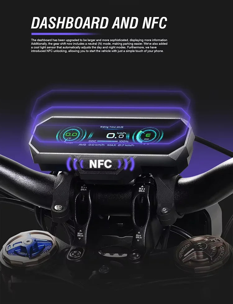 HKM-525779 2025 Electric Dirt Bike 72V 10kW Mid-Drive Full Suspension Max Speed 85KM/H 120KM Range Off-Road Motorcycle