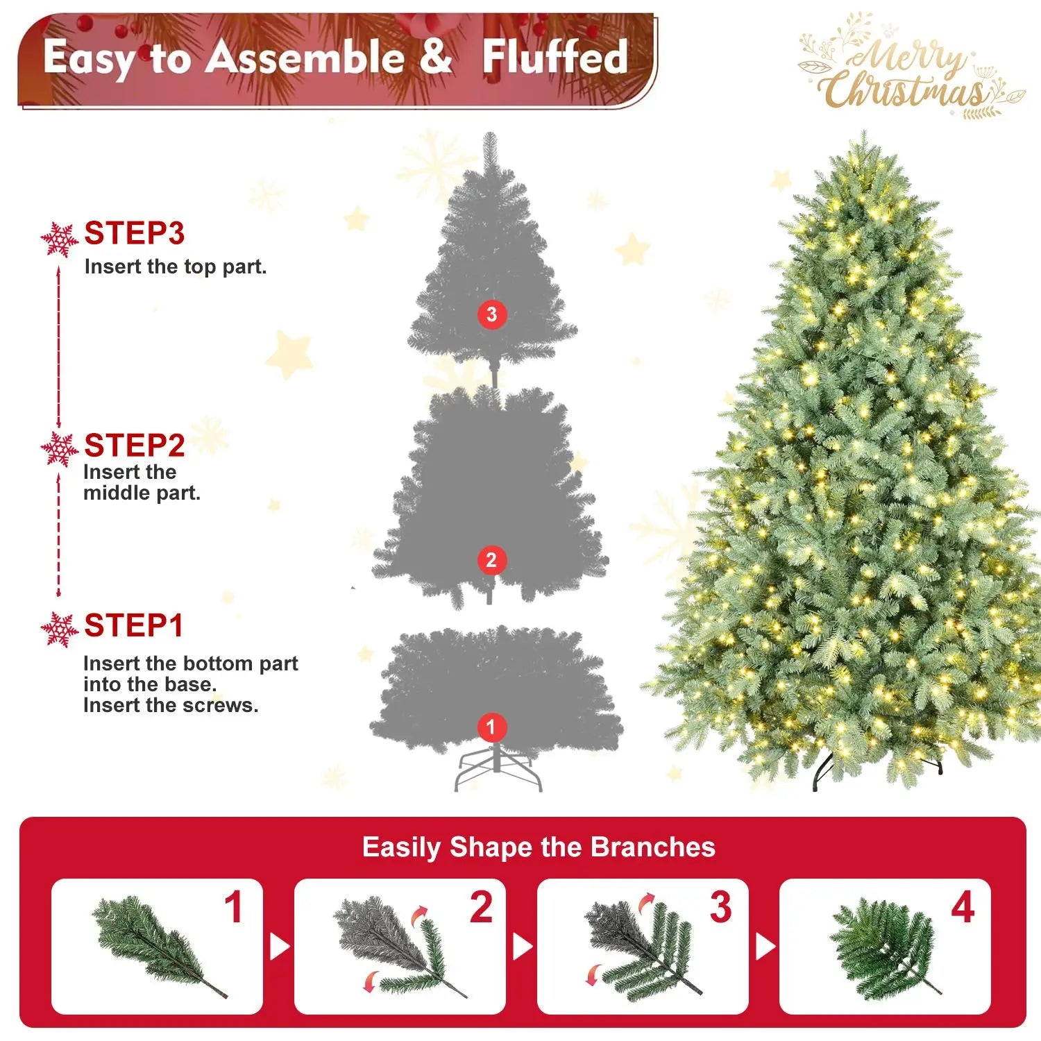 HKM-525843 8ft Blue-Green PE/PVC Mixed Artificial Christmas Tree with LED Lights