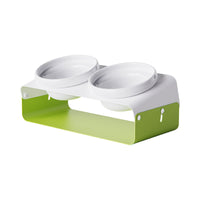 HKM-5259581 Ceramic Anti-Spill Double Bowl with Slanting Design and Iron Stand