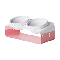 HKM-5259581 Ceramic Anti-Spill Double Bowl with Slanting Design and Iron Stand