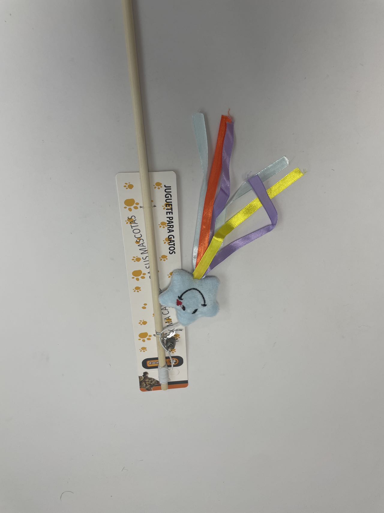 HKM-5260221 Cat Teaser with Wooden Pole and Doll Ribbon for Playtime Fun