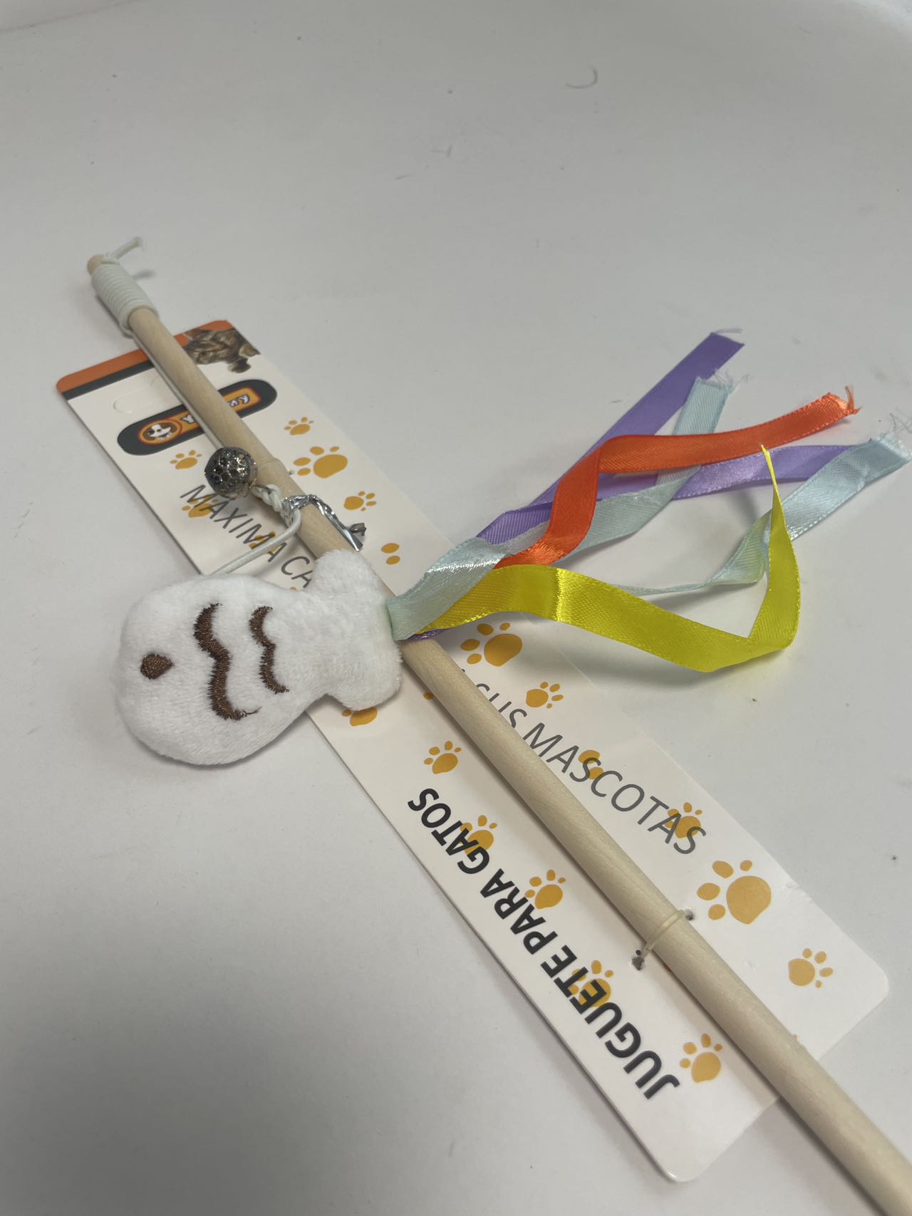 HKM-5260221 Cat Teaser with Wooden Pole and Doll Ribbon for Playtime Fun