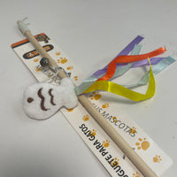 HKM-5260221 Cat Teaser with Wooden Pole and Doll Ribbon for Playtime Fun