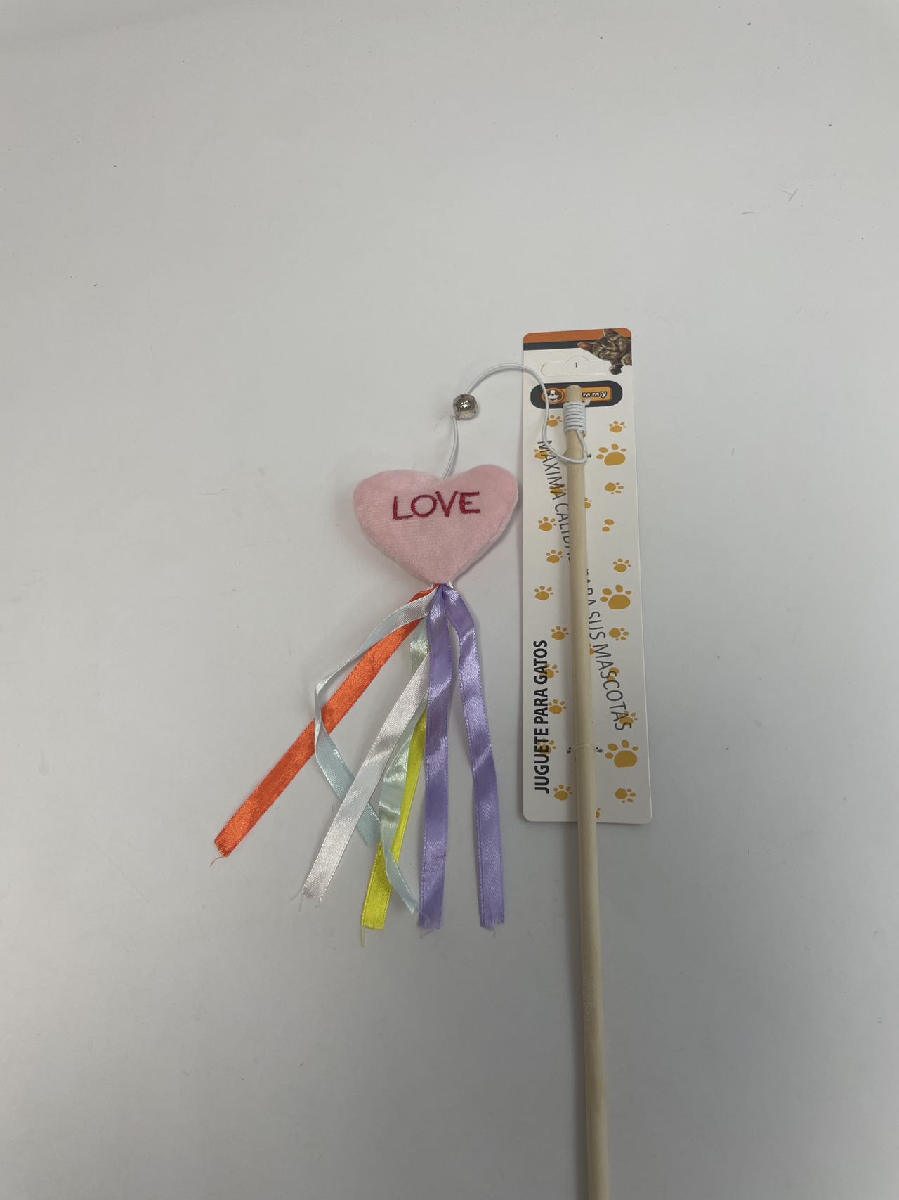 HKM-5260221 Cat Teaser with Wooden Pole and Doll Ribbon for Playtime Fun
