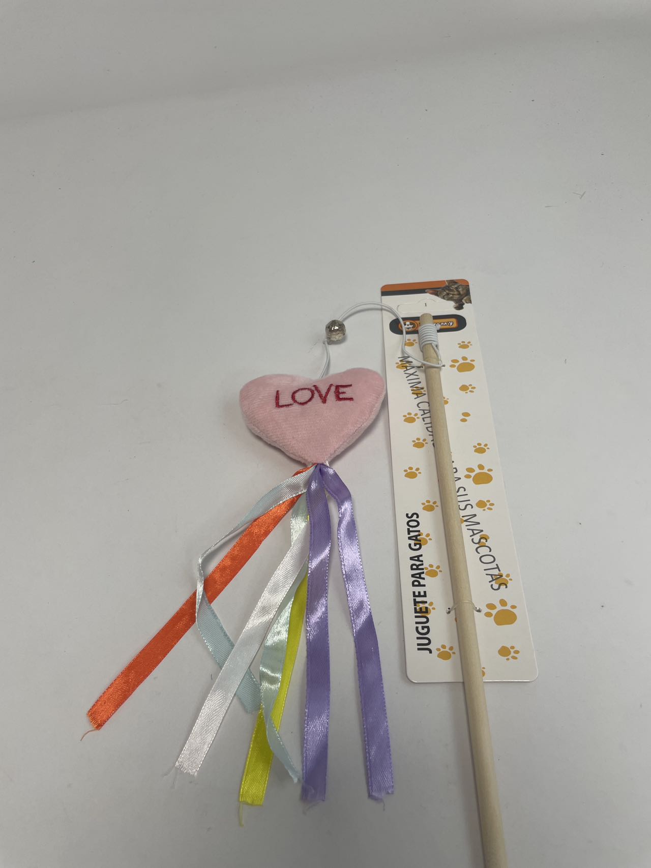 HKM-5260221 Cat Teaser with Wooden Pole and Doll Ribbon for Playtime Fun