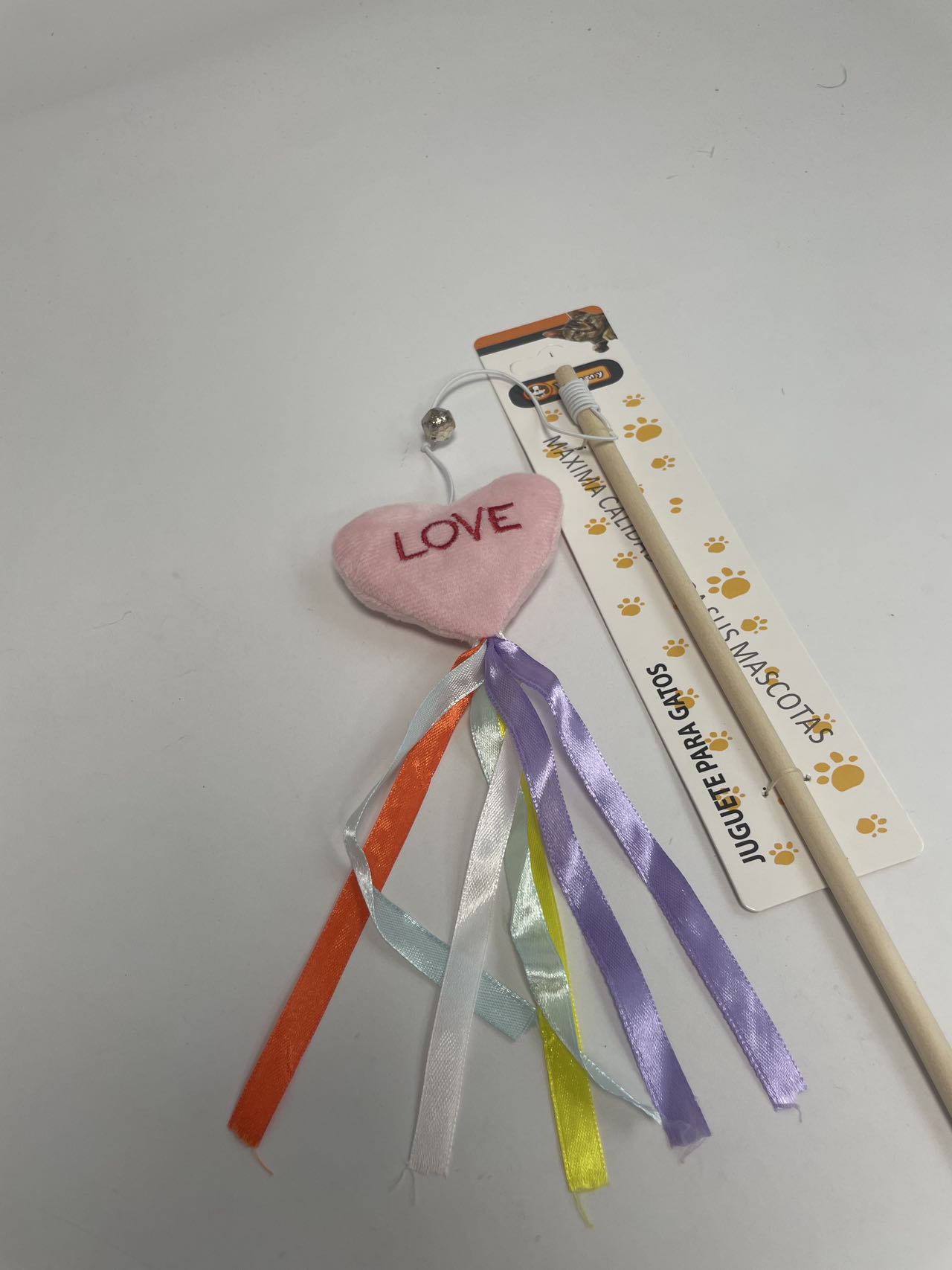 HKM-5260221 Cat Teaser with Wooden Pole and Doll Ribbon for Playtime Fun