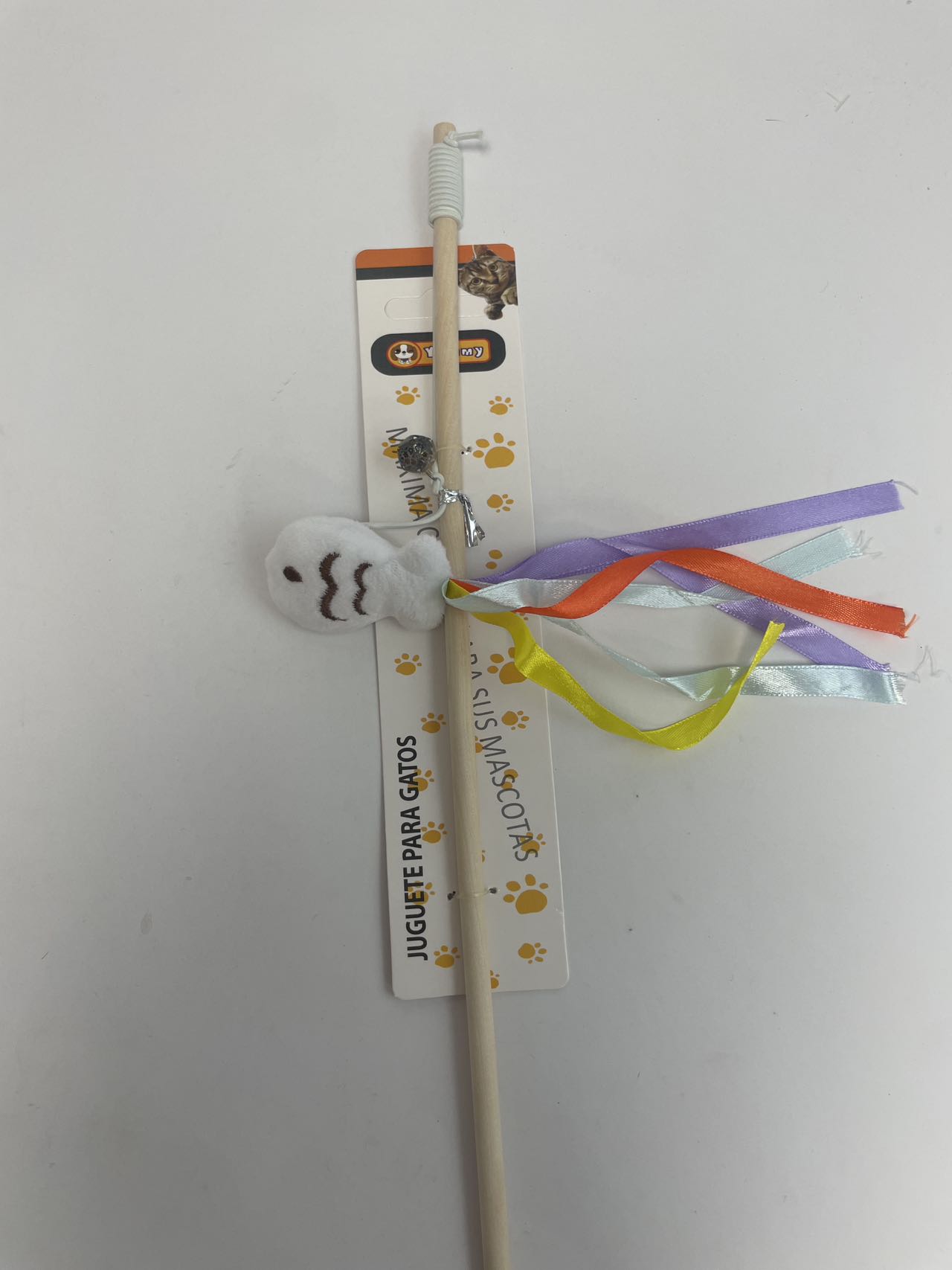 HKM-5260221 Cat Teaser with Wooden Pole and Doll Ribbon for Playtime Fun