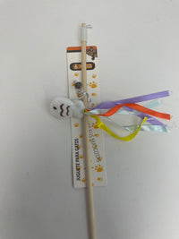 HKM-5260221 Cat Teaser with Wooden Pole and Doll Ribbon for Playtime Fun