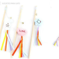 HKM-5260221 Cat Teaser with Wooden Pole and Doll Ribbon for Playtime Fun