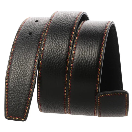 HKM-526099 Black Leather Belt with 3.4CM Perforated Pin Buckle - Versatile Fashion Accessory