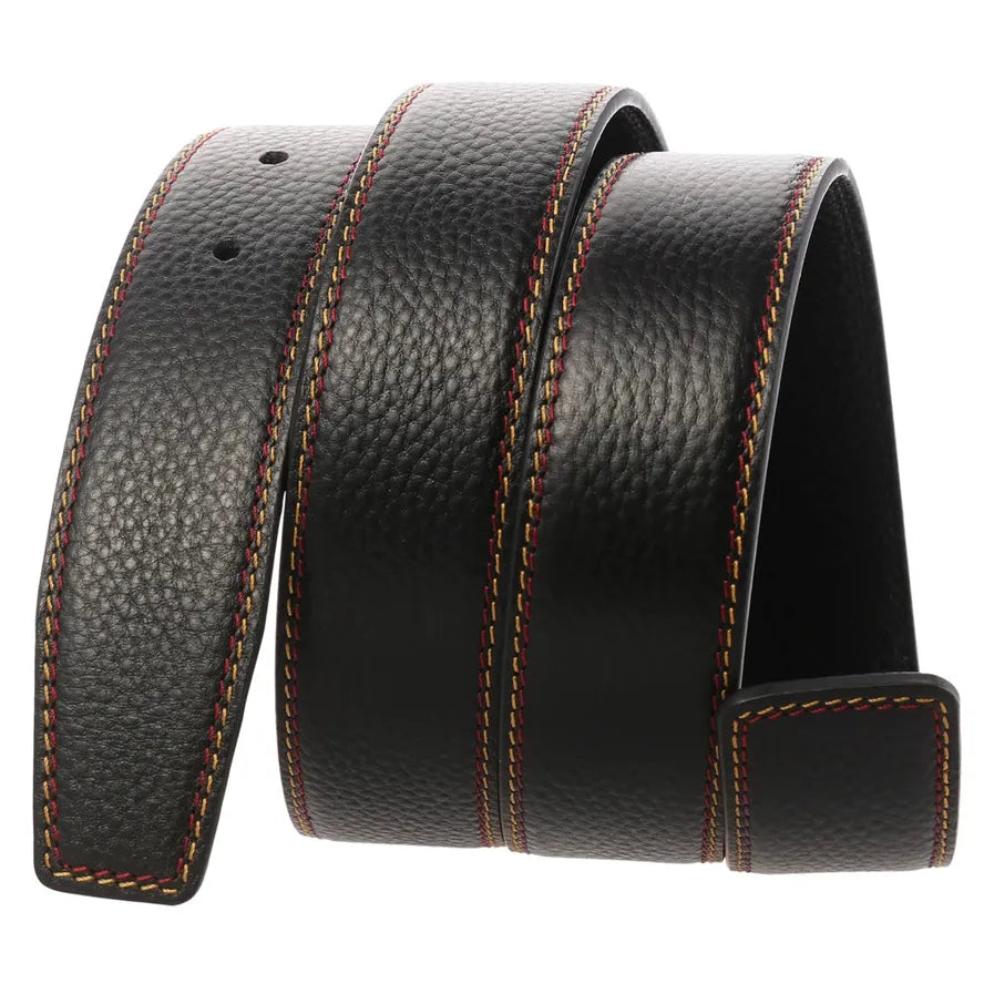 HKM-526099 Black Leather Belt with 3.4CM Perforated Pin Buckle - Versatile Fashion Accessory