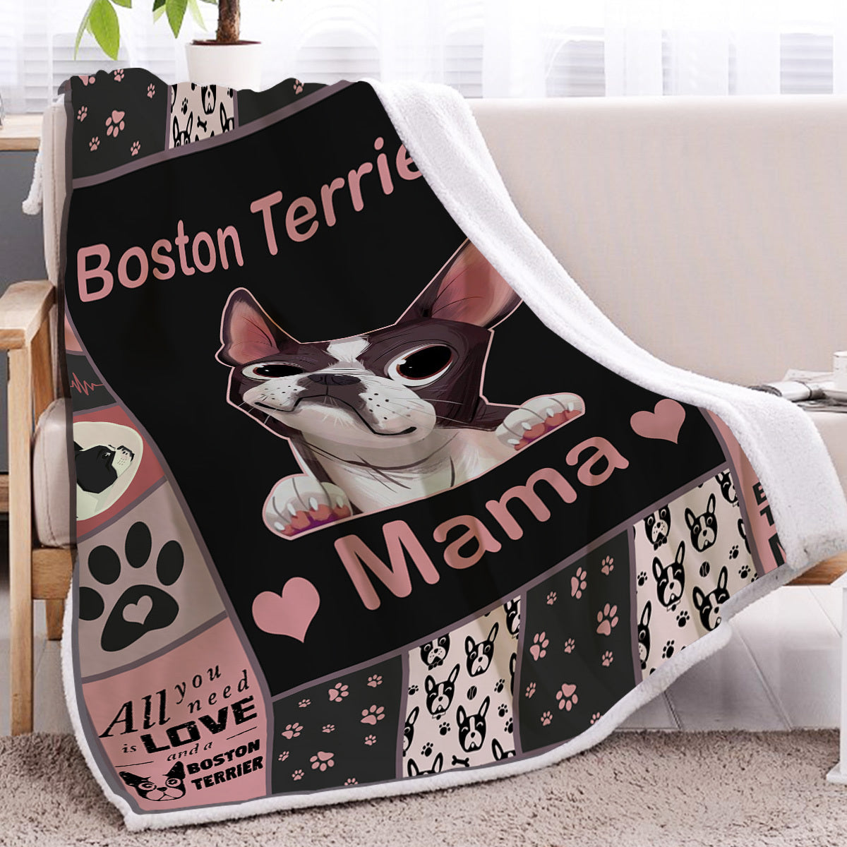 HKM-526227 Soft Dog-Themed Sherpa Fleece Blanket for Couch, Office, and Camping - Multiple Sizes Available