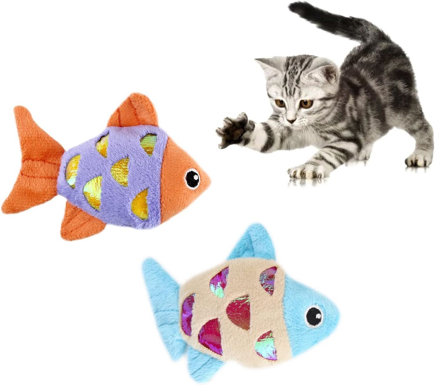 HKM-5262653 Interactive Cat Fish Toys with Crinkle Paper and Catnip - Soft Plush for Chewing and Dental Health