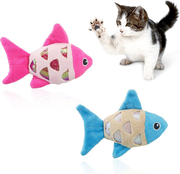 HKM-5262653 Interactive Cat Fish Toys with Crinkle Paper and Catnip - Soft Plush for Chewing and Dental Health