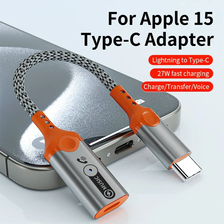 HKM-526291 Type C to 8 Pin Adapter for iPhone 15, iPad, and MacBook – Charging, Data Transfer, and Audio Connection