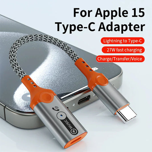 HKM-526291 Type C to 8 Pin Adapter for iPhone 15, iPad, and MacBook – Charging, Data Transfer, and Audio Connection