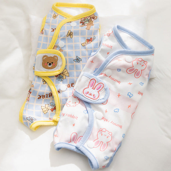 HKM-5263933 Cute Recovery Suit for Small Dogs and Cats - Anti-Licking Belly Wrap with Bear and Rabbit Patterns