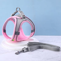 HKM-5264445 Reflective Outdoor Pet Harness with Traction Rope - Available in Lemon Yellow, Mint Green, and Cherry Blossom Powder