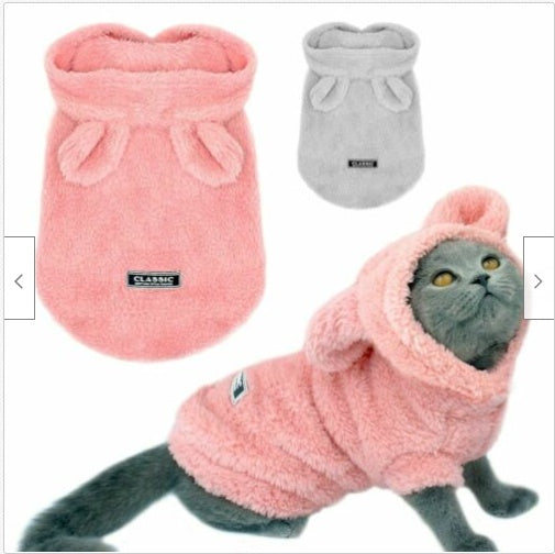 HKM-5269309 Cozy Cotton Plush Cat Outfit in Pink and Grey - Multiple Sizes Available