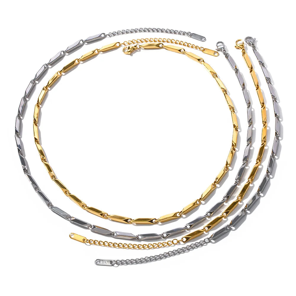 HKM-526931 2024 New Arrival Two Tone Gold Chain 18k Gold Plated Stainless Steel Non Tarnish Melon Seeds Handmade Fashion Jewelry Necklaces