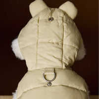 HKM-5269693 Beige and Gray Sleeveless Hooded Down Vest for Pets, Casual Polyester Apparel