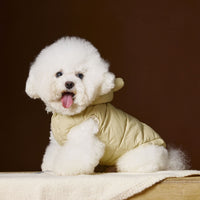 HKM-5269693 Beige and Gray Sleeveless Hooded Down Vest for Pets, Casual Polyester Apparel