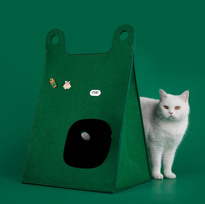 HKM-5271101 All-Weather Cat House in Khaki and Green with Multi-Functional Design