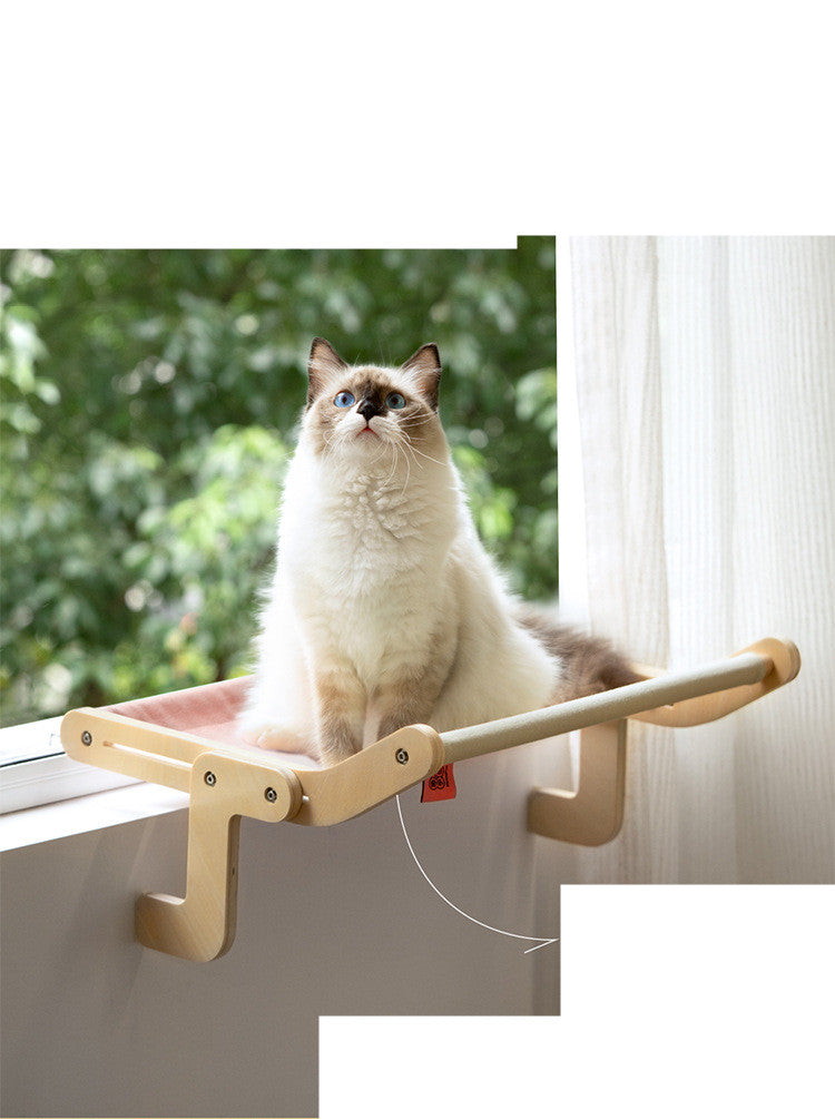 HKM-5272509 Cat Hanging Bed for Balcony or Window - Wooden Cat Hammock with Grey Powder Finish, 470x395x215MM