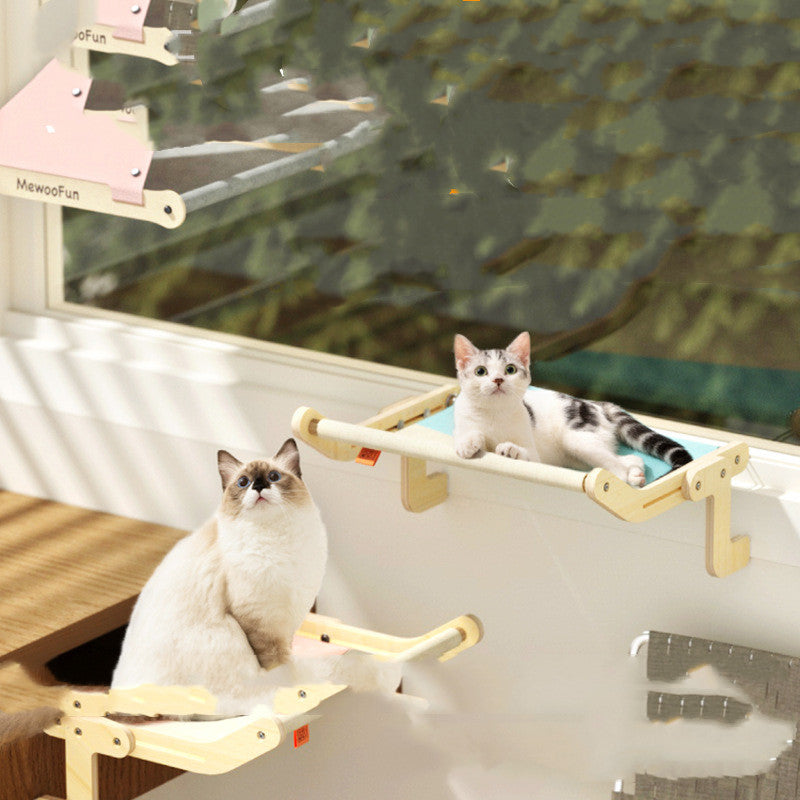 HKM-5272509 Cat Hanging Bed for Balcony or Window - Wooden Cat Hammock with Grey Powder Finish, 470x395x215MM