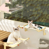 HKM-5272509 Cat Hanging Bed for Balcony or Window - Wooden Cat Hammock with Grey Powder Finish, 470x395x215MM