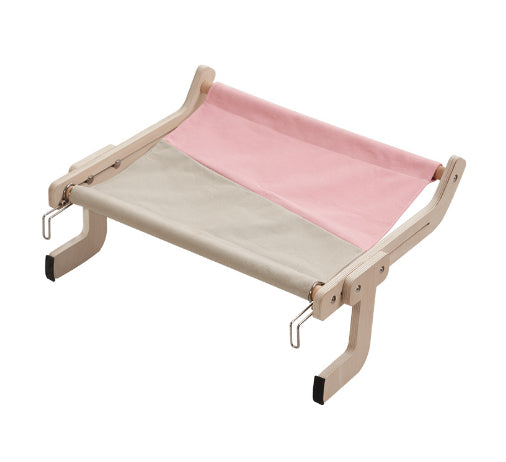 HKM-5272509 Cat Hanging Bed for Balcony or Window - Wooden Cat Hammock with Grey Powder Finish, 470x395x215MM