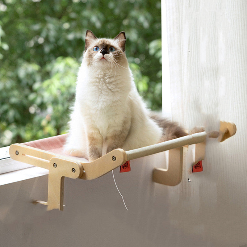 HKM-5272509 Cat Hanging Bed for Balcony or Window - Wooden Cat Hammock with Grey Powder Finish, 470x395x215MM