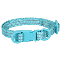HKM-5272893 Reflective Nylon Dog Collar with Double D Ring Release in Blue, Black, Khaki, and Gray