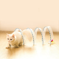 HKM-527379 Foldable Cat Tunnel with Steel Wire, Elastic Mesh, and Feather - Available in Blue and Yellow, 65cm Long