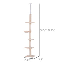 HKM-5274173 Adjustable Height 5-Tier Cat Climbing Tree for Ceiling to Floor with Scratching Posts and Durable Plush Cover