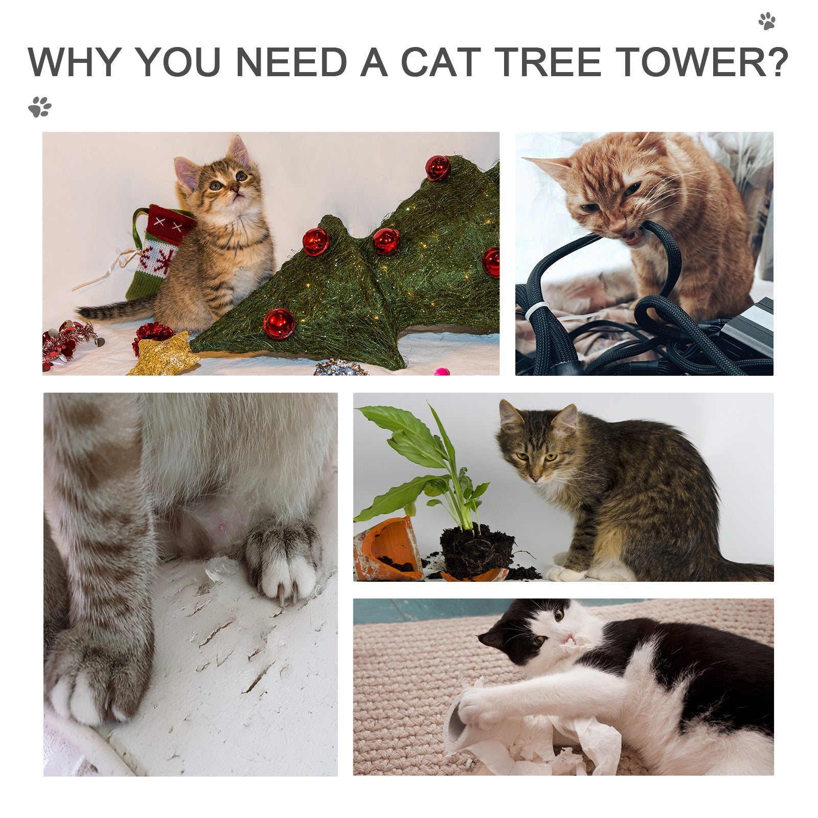 HKM-5274173 Adjustable Height 5-Tier Cat Climbing Tree for Ceiling to Floor with Scratching Posts and Durable Plush Cover