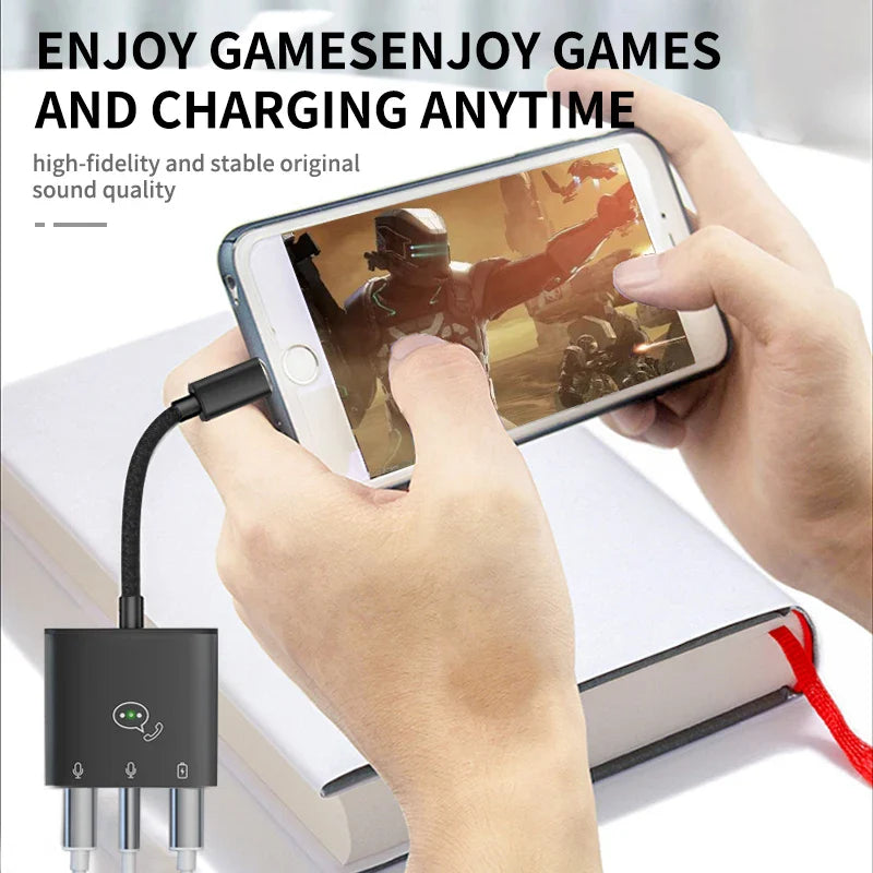 HKM-527443 3 in 1 Lightning to 3.5mm Headphone Jack Adapter with Charging, Music Control, and Calling Function for iPhone