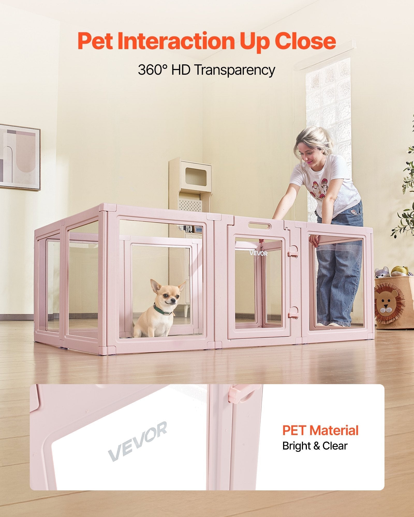 HKM-5274557 Transparent Dog Whelping Box with Window - 60x39x23 Inch Playpen for Medium Dogs