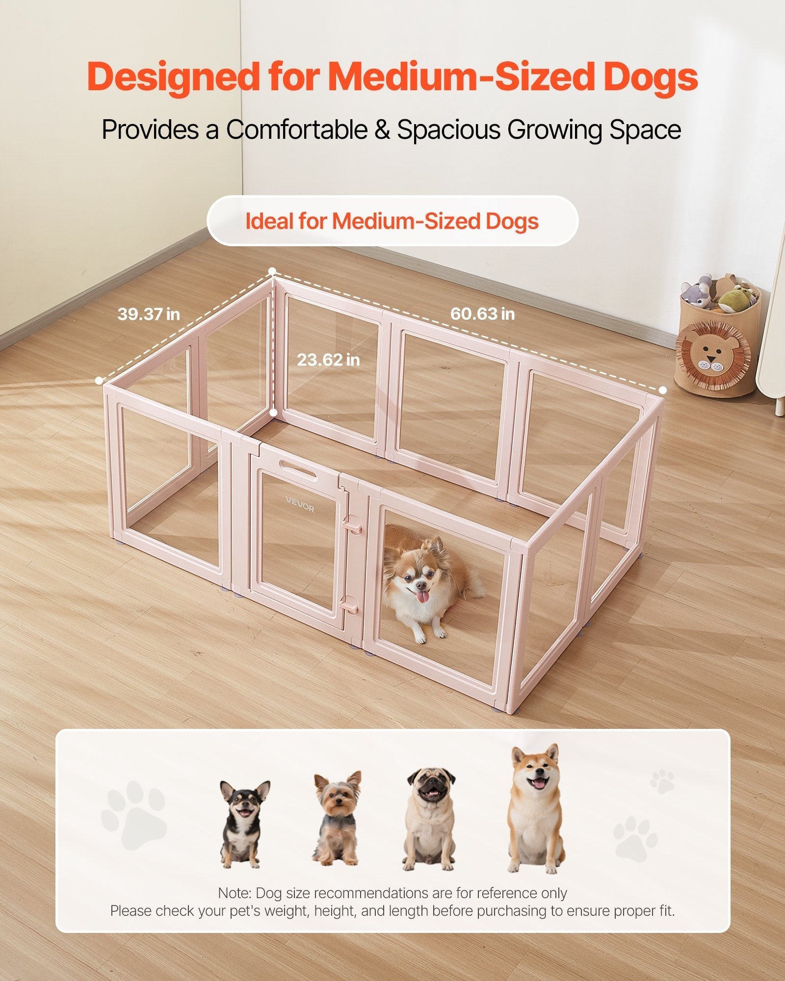 HKM-5274557 Transparent Dog Whelping Box with Window - 60x39x23 Inch Playpen for Medium Dogs