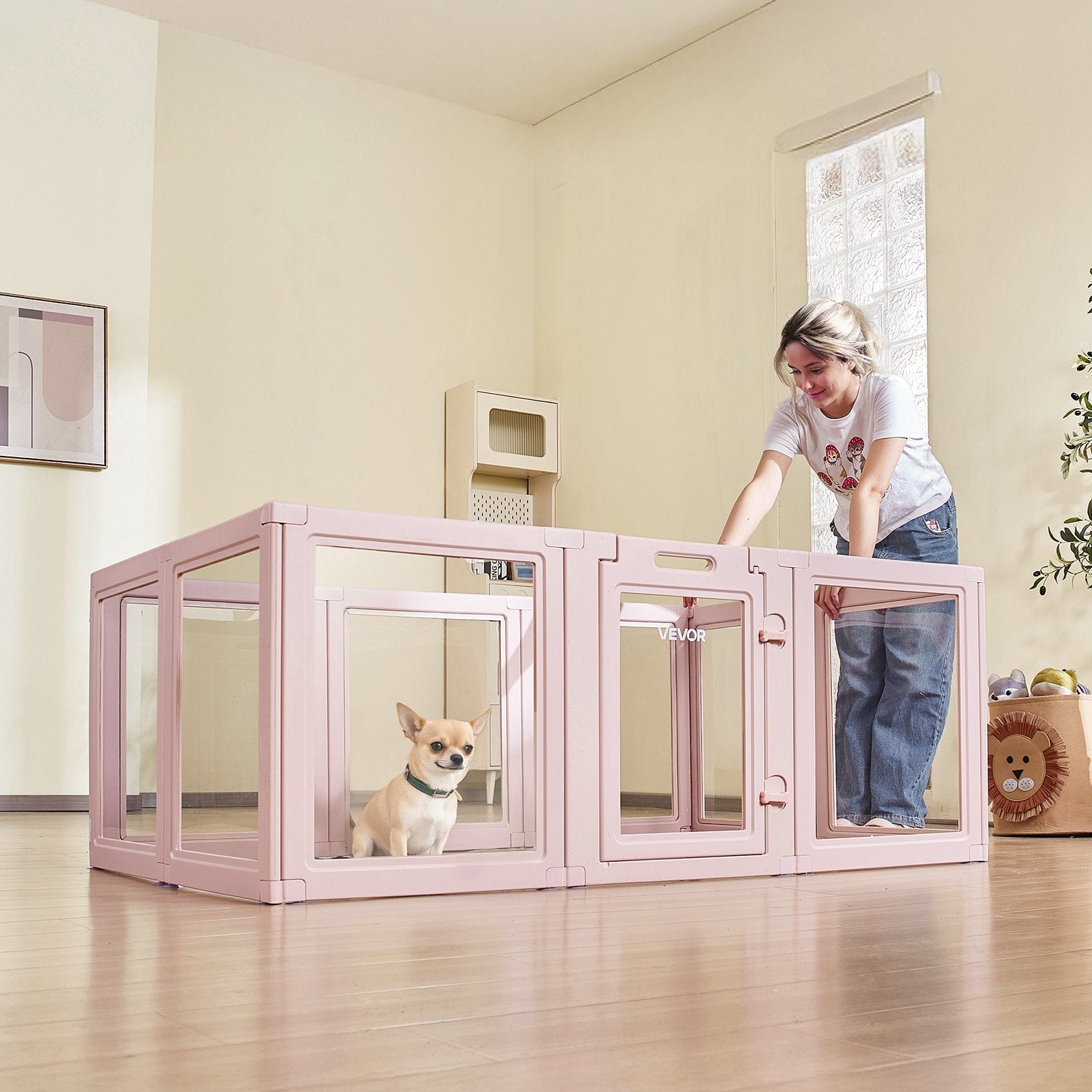 HKM-5274557 Transparent Dog Whelping Box with Window - 60x39x23 Inch Playpen for Medium Dogs