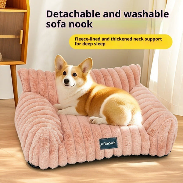 HKM-5274941 Plush Removable and Washable Corduroy Pet Bed for Dogs ¨C Available in Multiple Colors and Sizes